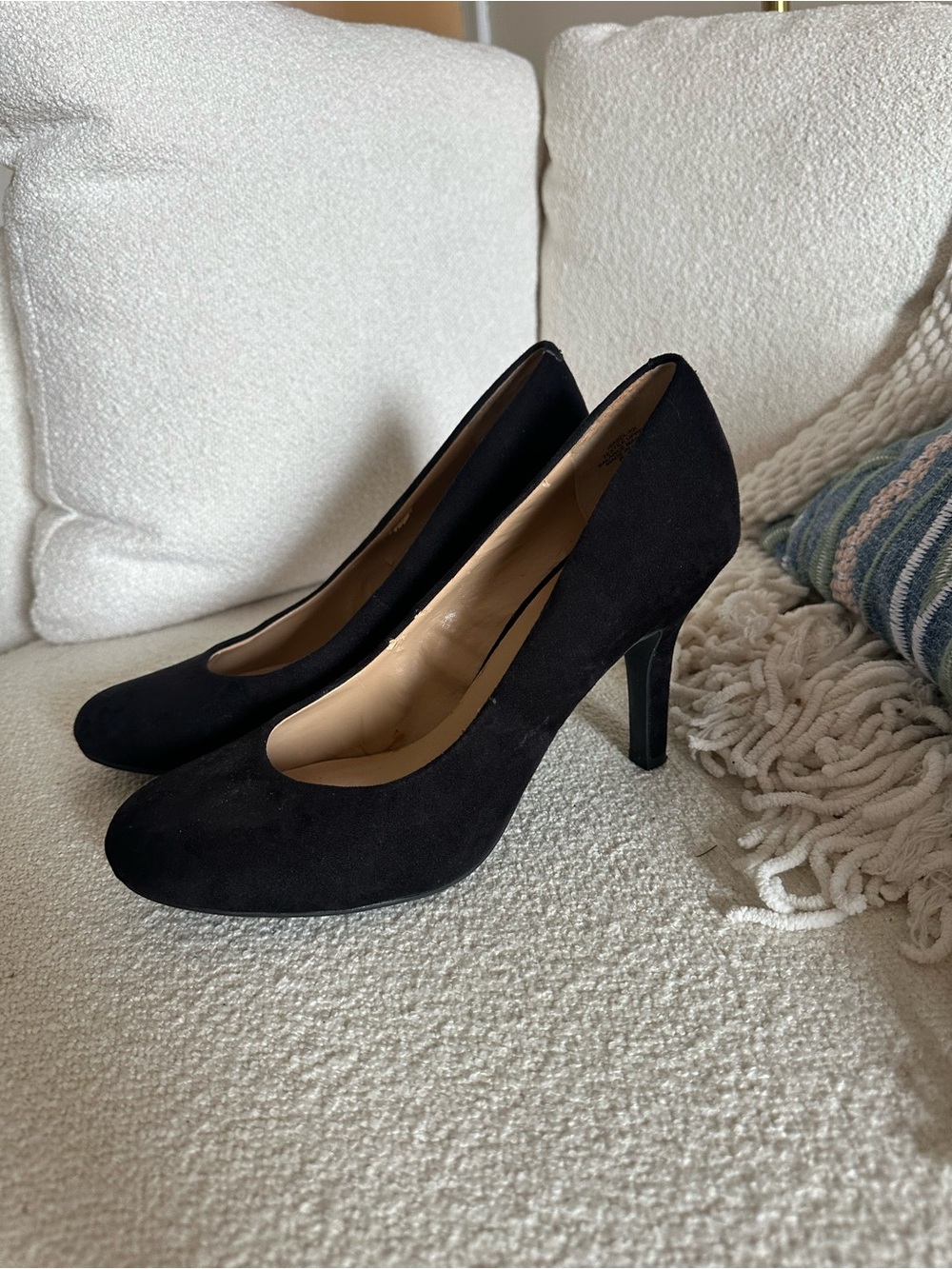 Black Suede Classic Round-Toe Pumps - Picture 2 of 2